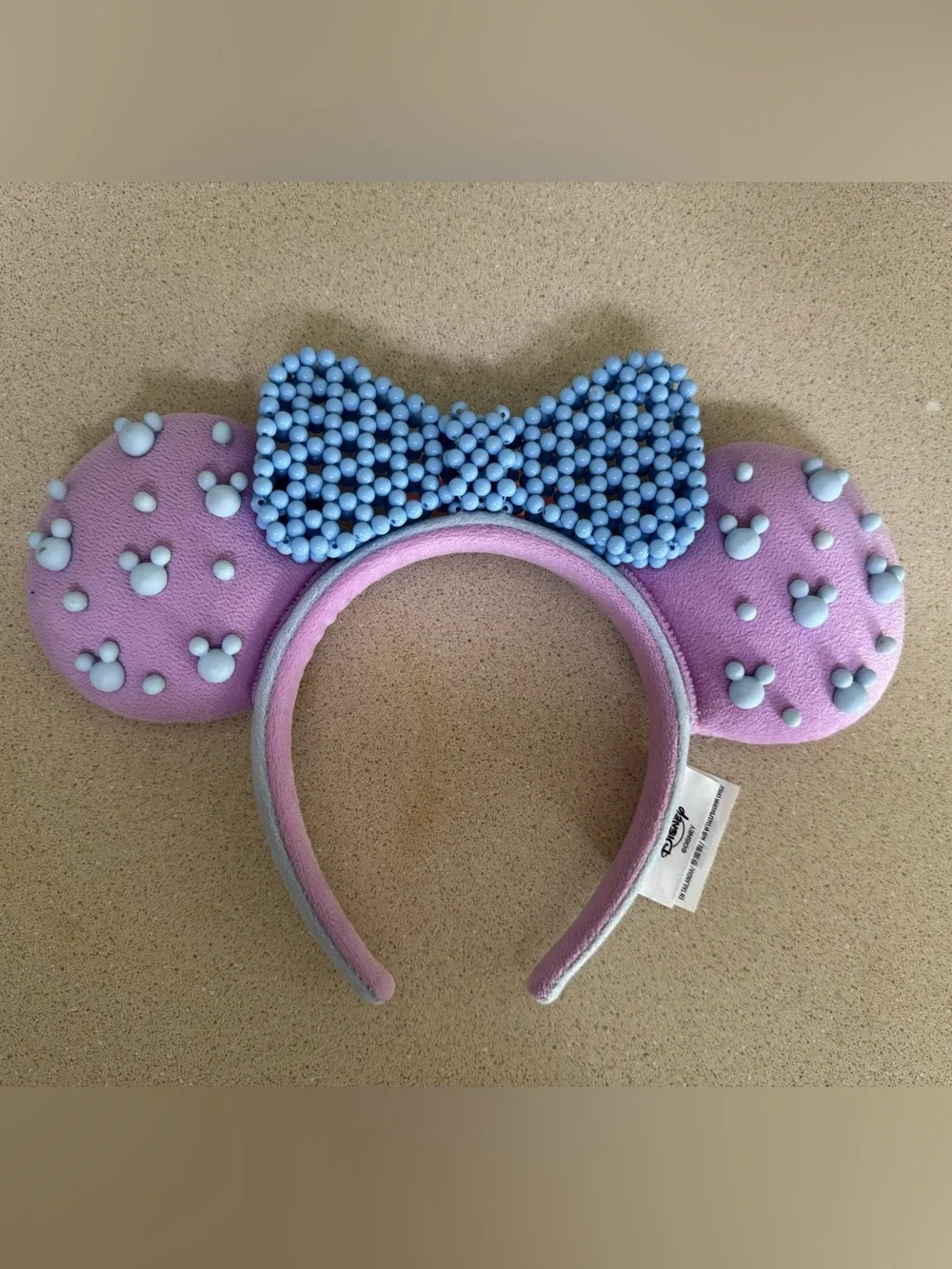Disney Minnie Mouse Ears Headband Lavender Blue Beaded Bow